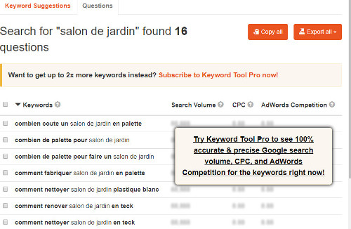 keyword tool questions