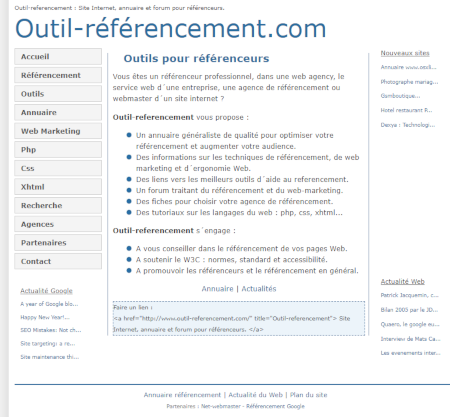 Outil référencement en 2005