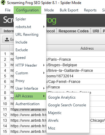 Screaming Frog api